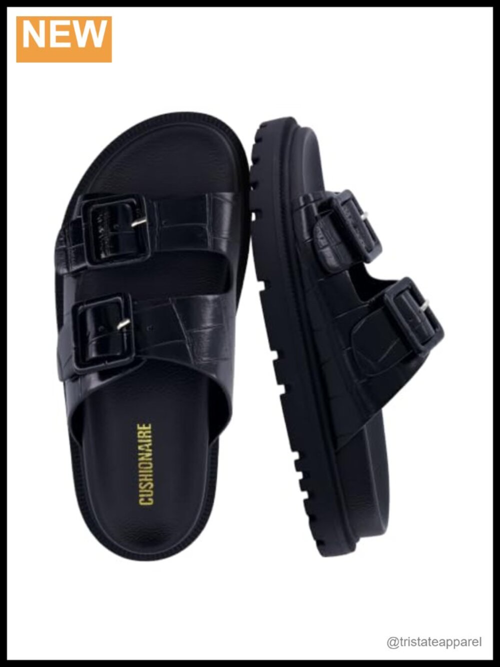 Cushionaire Fuse Chunky Platform Sandals Double Buckle Faux Leather